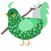 A viridian and spring chicken with a speckle pattern