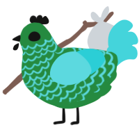 A viridian and aqua chicken with a lace pattern