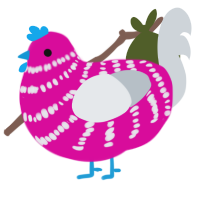 A fuchsia and mist chicken with a bar pattern