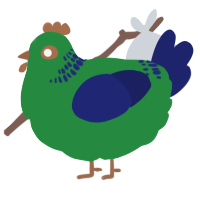 A viridian and navy chicken with a neck-band pattern