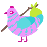 A lavender and aqua chicken with a bar pattern
