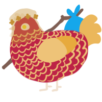 A crimson and honey chicken with a lace pattern