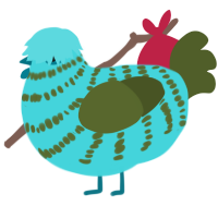 A aqua and olive chicken with a bar pattern