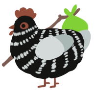 A black and silver chicken with a bar pattern