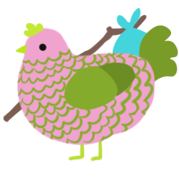 A pink and chartreuse chicken with a lace pattern