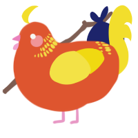 A vermilion and yellow chicken with a neck-band pattern