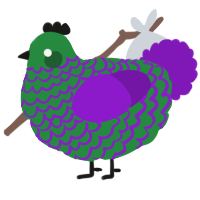 A viridian and violet chicken with a lace pattern