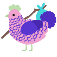 A pink and indigo chicken with a lace pattern