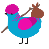 A cerulean and fuchsia chicken with a neck-band pattern