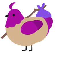 A beige and plum chicken with a head pattern