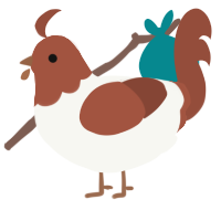 A white and russet chicken with a head pattern
