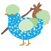 A sky and gluppy chicken with a speckle pattern