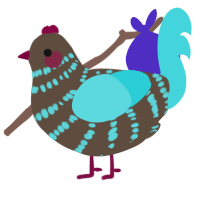 A bark and aqua chicken with a bar pattern