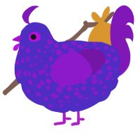 A indigo and violet chicken with a speckle pattern