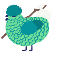 A spring and teal chicken with a lace pattern