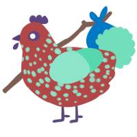 A red and mint chicken with a speckle pattern
