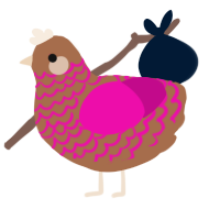 A brown and fuchsia chicken with a lace pattern