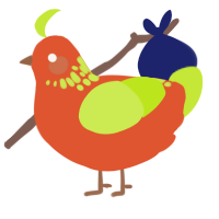 A vermilion and lime chicken with a neck-speckle pattern
