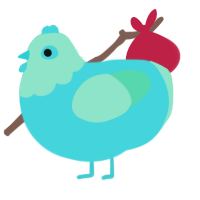 A aqua and mint chicken with a head pattern
