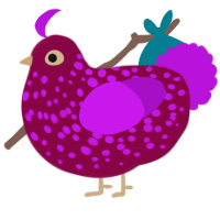 A maroon and amethyst chicken with a speckle pattern