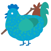 A cerulean and turquoise chicken with a speckle pattern