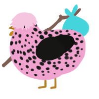 A pink and black chicken with a speckle pattern