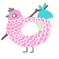 A pink and white chicken with a lace pattern
