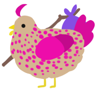 A beige and fuchsia chicken with a speckle pattern