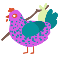 A orchid and teal chicken with a speckle pattern