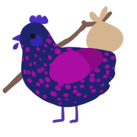 A navy and plum chicken with a speckle pattern