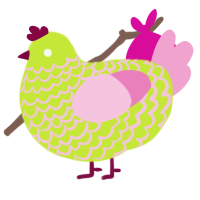 A lime and pink chicken with a lace pattern