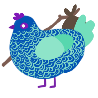 A ultramarine and mint chicken with a double-lace pattern