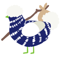 A navy and white chicken with a bar pattern