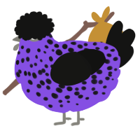A blurple and black chicken with a speckle pattern