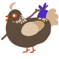 A bark and beige chicken with a neck-speckle pattern