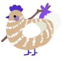 A beige and white chicken with a bar pattern