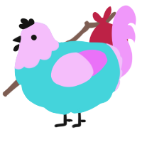A aqua and lavender chicken with a head pattern