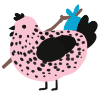 A rose and black chicken with a speckle pattern