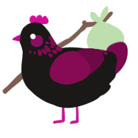 batty, a sable and wine chicken with a neck-speckle pattern
