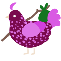 A wine and orchid chicken with a speckle pattern