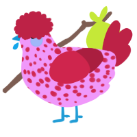 A lavender and crimson chicken with a speckle pattern