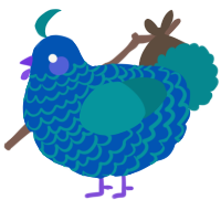 A ultramarine and teal chicken with a lace pattern