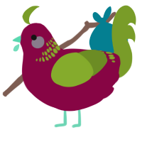 A maroon and chartreuse chicken with a neck-band pattern