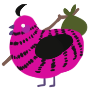 A fuchsia and black chicken with a bar pattern
