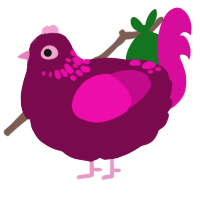 A wine and fuchsia chicken with a neck-speckle pattern