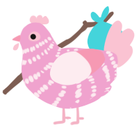 A pink and rose chicken with a bar pattern