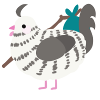 A white and grey chicken with a bar pattern