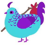 A aqua and violet chicken with a half-lace pattern