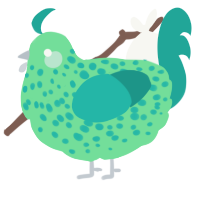 A spring and turquoise chicken with a speckle pattern
