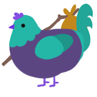 A overcast and turquoise chicken with a head pattern